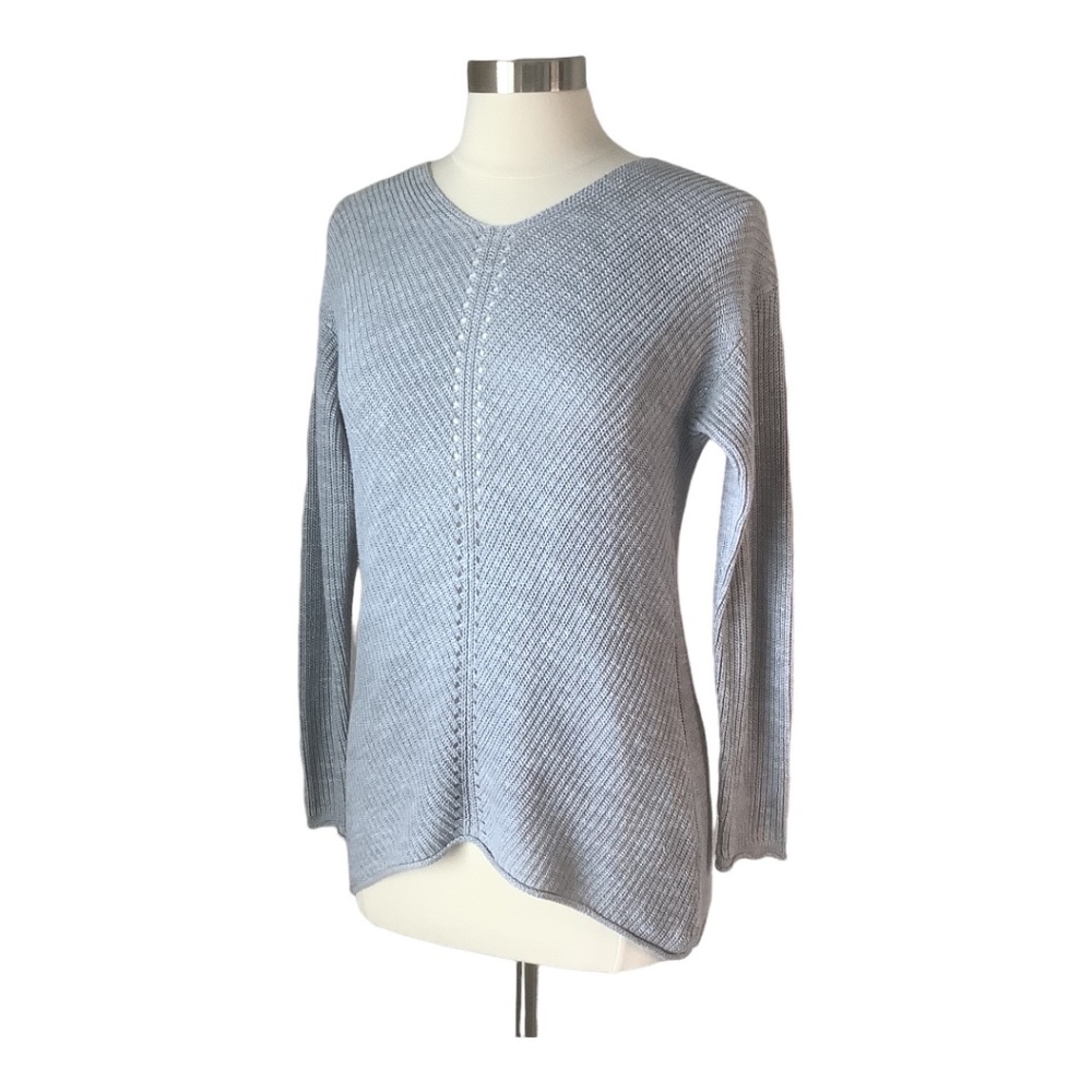 Kerisma Hi Lo Knit V Neck Sweater Top Light Gray S/M